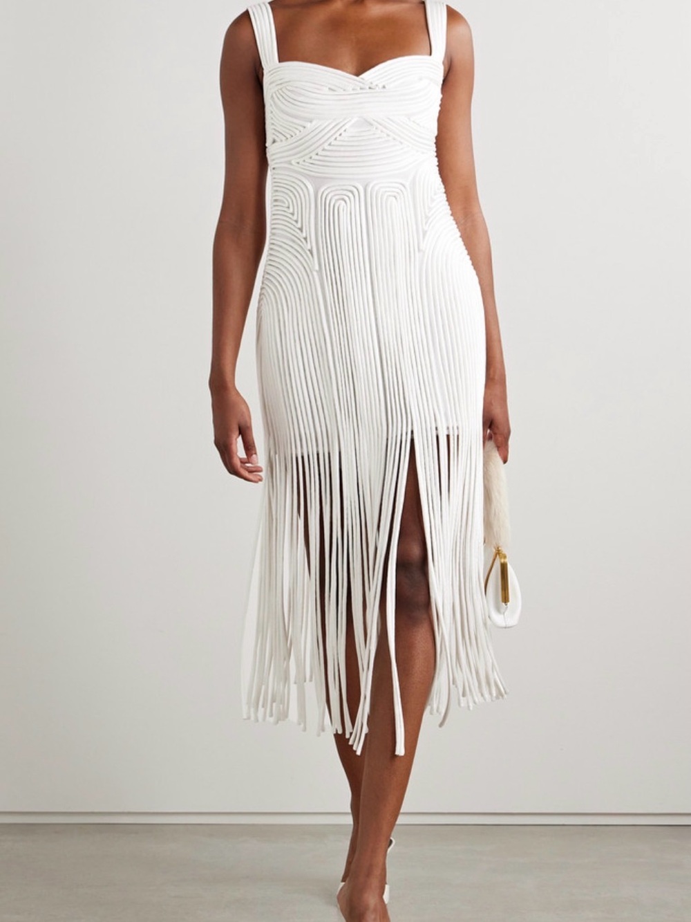 White Fringe Midi Wedding Dress
